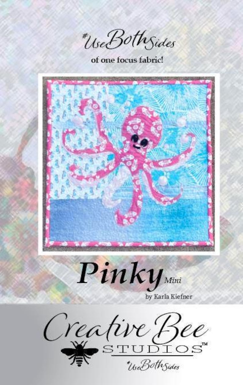 Pattern Cover of PINKY mini, a miniature quilt version of the baby octopus applique quilt pattern.