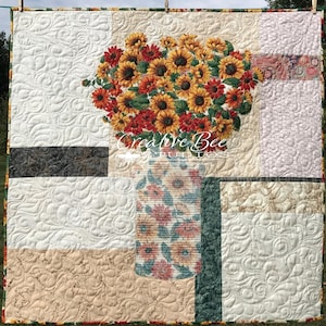 Zonnebloemquiltpatroon, zonnebloemen, boeket, quiltpatroon, wanddecoratie, stoffen, quiltpatroon, stoffen, Broderie Perse