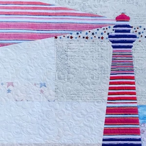 Liberty Lighthouse Applique Quilt Pattern - Great Nautical Quilted Wall Hanging Made with BOTH Beautiful Sides of One Stripe Fabric.