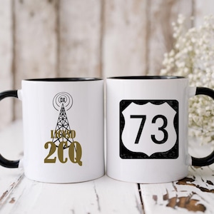 Amateur Radio Mug - 73 Best Regards Road Sign and Radio Tower Artwork - Gift for HAM Radio Enthusiast, Ceramic Coffee Mug