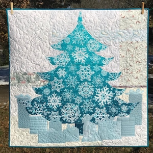 Christmas Quilt Set - Make the JOY applique tree and gifts quilt using the Hoffman snowflake focus fabric panel! Use Both Beautiful Sides!