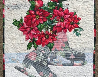 Noelle Quilted Wall Hanging - Focus Fabric and Pattern to Make a Christmas Ice Skates Bouquet using Both Beautiful Sides of Fabric!