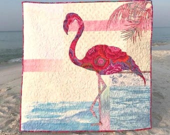 Flamingo Quilt Pattern: Fiona Fusible Applique Wall Hanging (36x36 inches)
