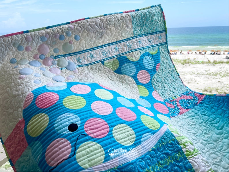 Bubbles the Baby Whale Quilt at the beach!