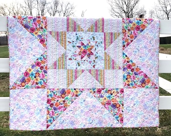 VariLovable Star PDF Quilt Pattern - Make this lovely nestled star quilted wall hanging with both beautiful sides of three fabrics!