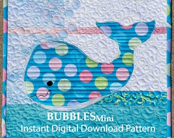 Whale Quilt Pattern - Bubbles the Baby Whale Digital Download Quilt Pattern, Baby Whale Quilt, Baby Whale Applique Quilt Pattern