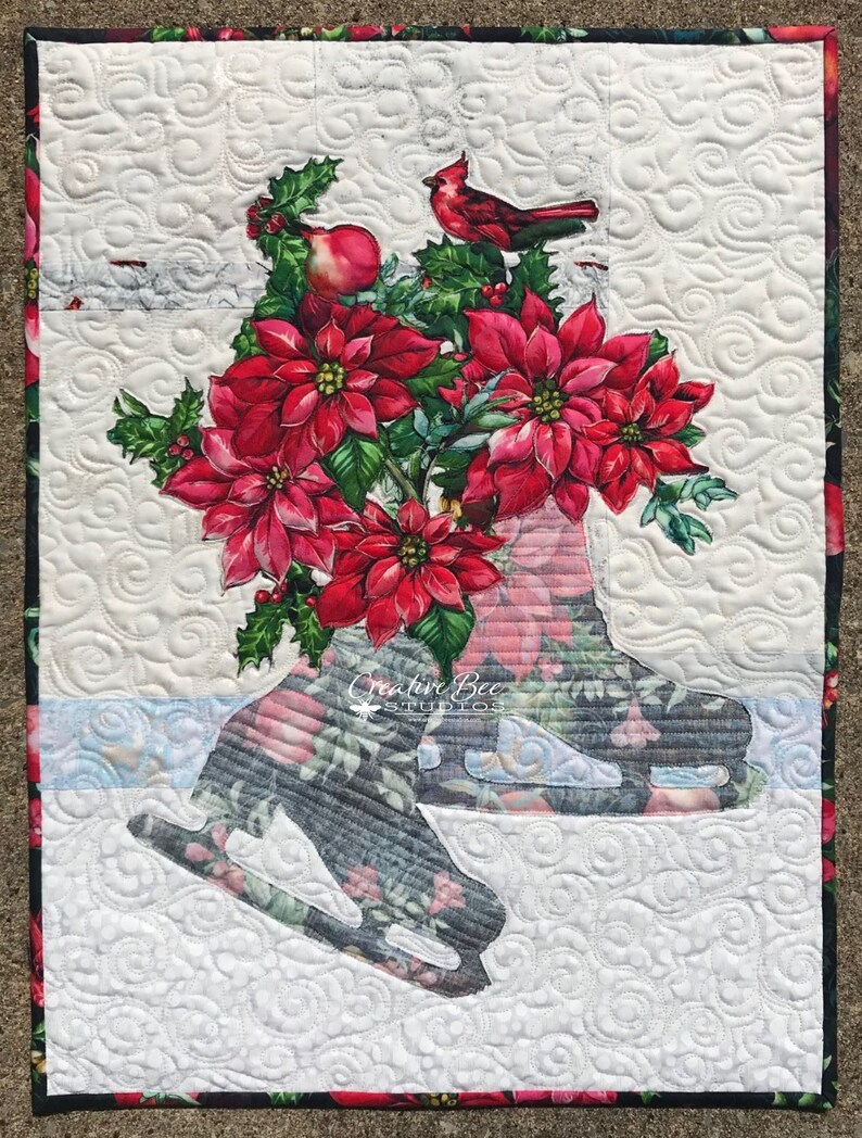 Noelle ice skates bouquet Christmas quilt.
