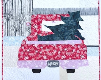 Red Truck Christmas Quilt Pattern, Vintage Applique Wall Hanging