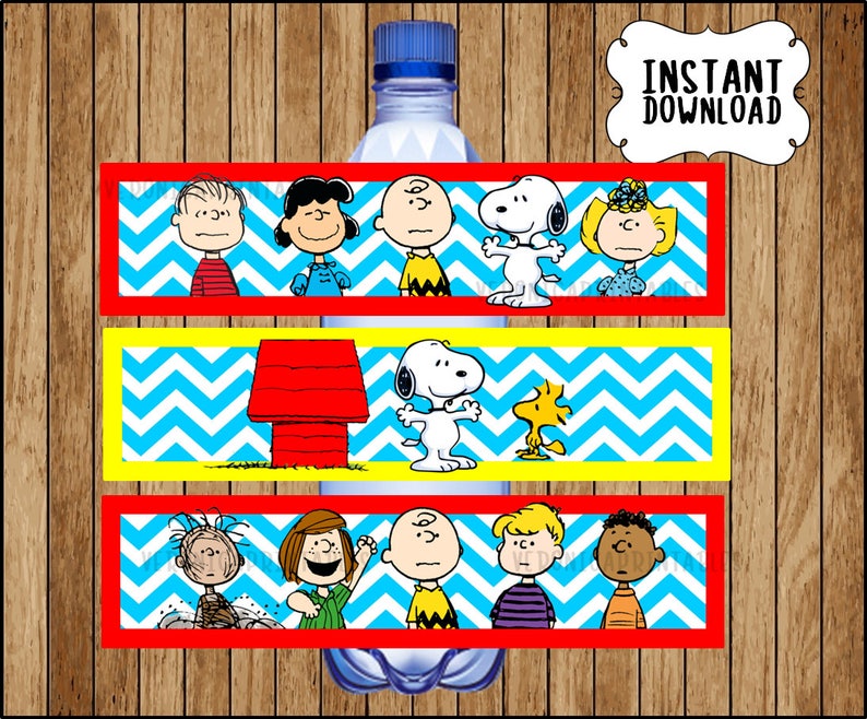 Peanuts Water Bottle labels instant download Snoopy party Etsy