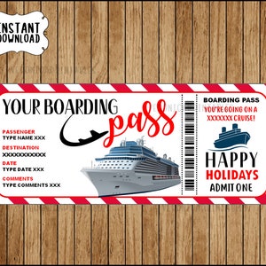 Weihnachten Cruise Ticket Bordkarte Geschenk Vorlage - Überraschung Kreuzfahrtschiff enthüllen - druckbare Geschenkgutschein - bearbeitbarer Text sofortiger Download