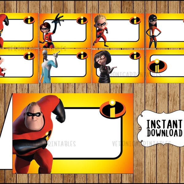 Incredibles Food labels instant download, The Incredibles party Food tent cards, Printable Incredibles Tent cards