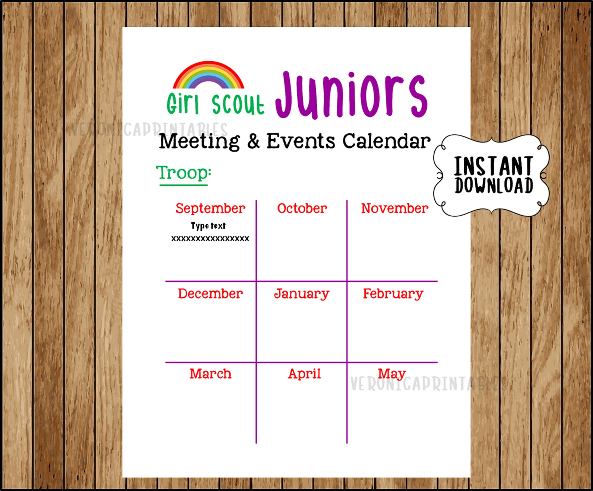 Junior Girl Scout Yearly Calendar Troop Editable Printable PDF Etsy