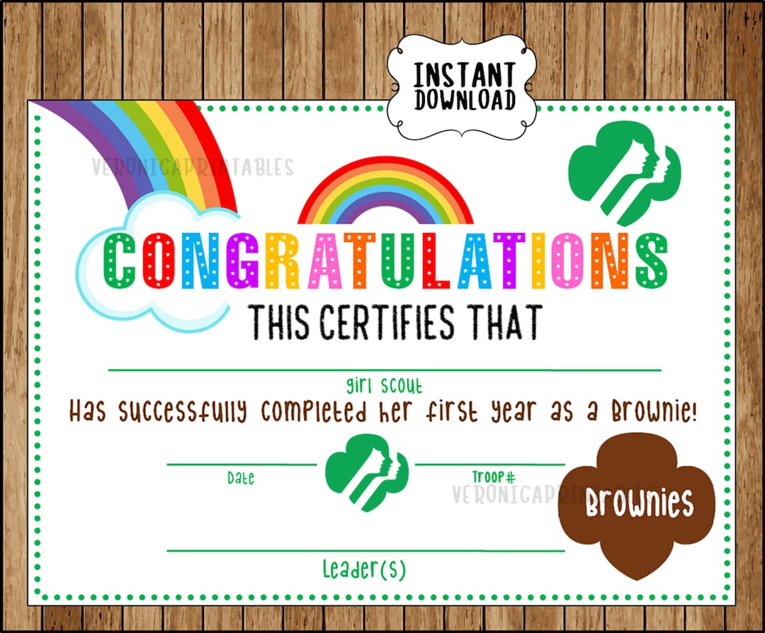 Completion of First Year of Brownies, Girl Scout Certificate, Brownie
