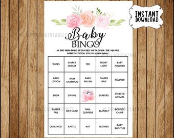 Pink Floral Baby Shower Bingo, 60 Unique Game Sheets, Baby Shower Games, Girl Baby Shower, Pink, Baby Shower Ideas, Instant Download