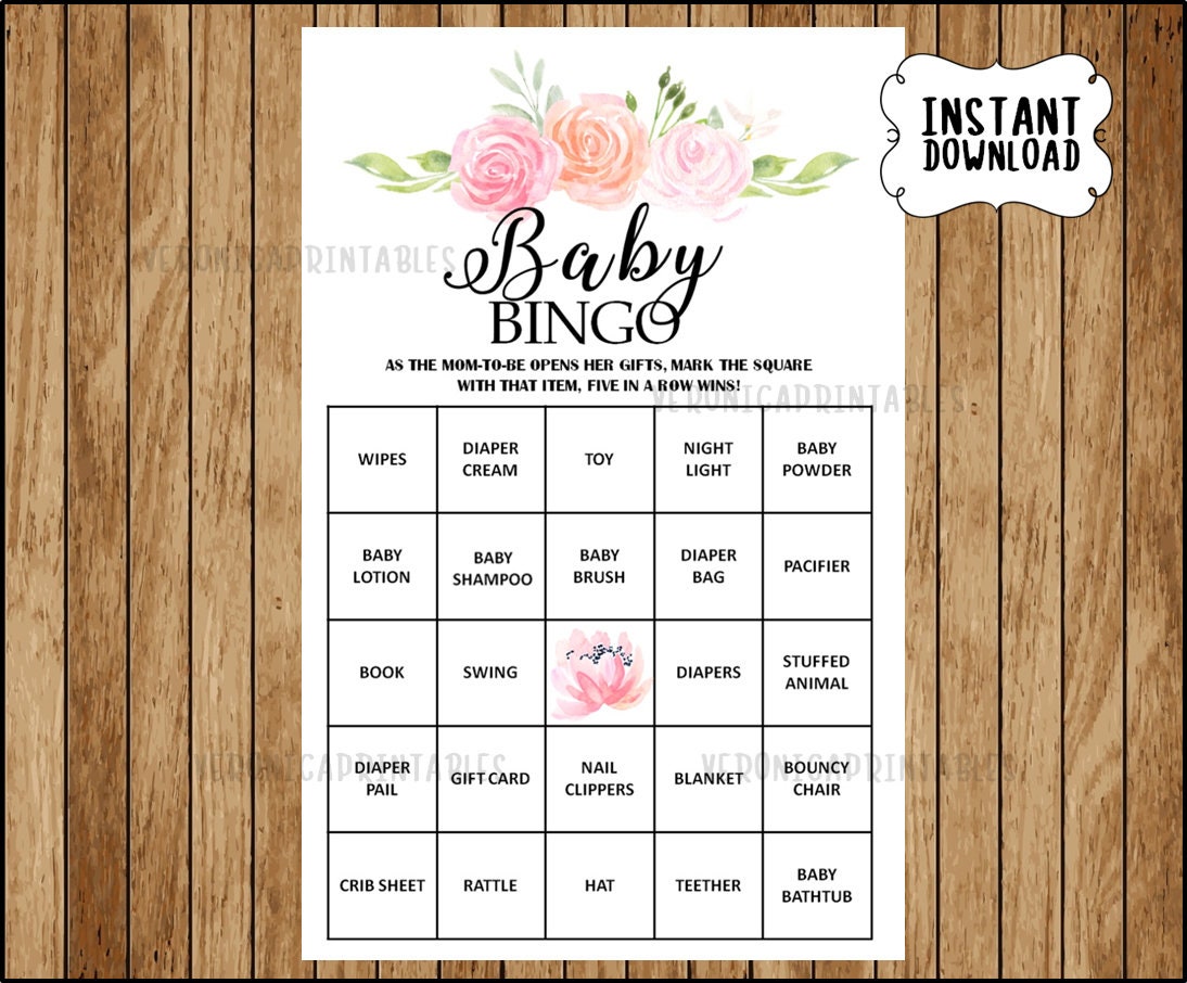 Pink Floral Baby Shower Bingo 60 Unique Game Sheets Baby Etsy