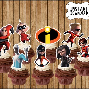 Incredibles 2 Toppers instant download, Printable The Incredibles party cupcakes Topper, Incredibles cupcakes toppers