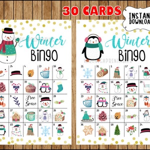 Juego imprimible de Bingo de invierno - 30 cartas diferentes - Juego de memoria de invierno - Juego de fiesta imprimible - DESCARGA INSTANTE