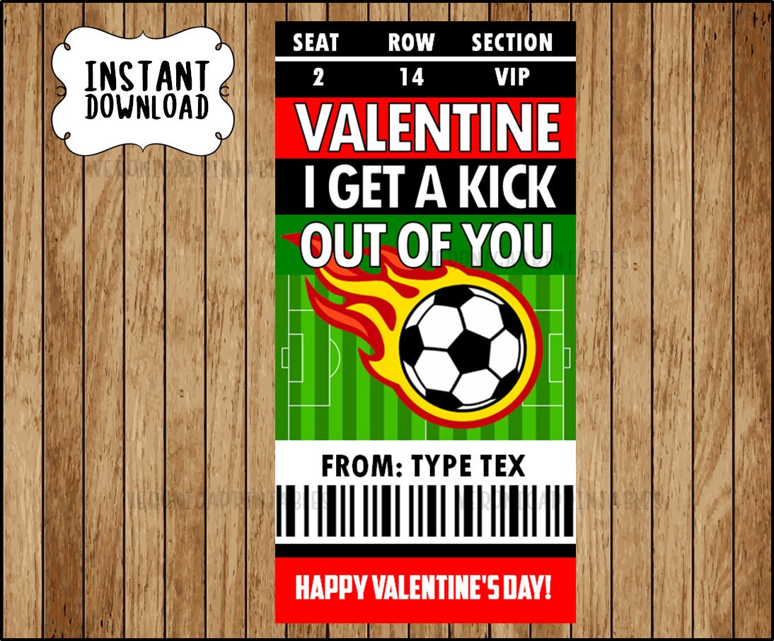 Soccer Ticket Valentine's Day Cards Instant Download, Printable Soccer ...