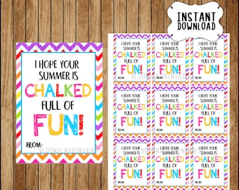¡Espero que tu verano esté lleno de diversión! Hazlo tú mismo, Imprimible, Etiqueta de regalo, Fin de curso, Regalo para profesores, Recuerdos con tiza, Aula, DESCARGA INMEDIATA