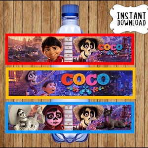 Téléchargement instantané des étiquettes de bouteille d'eau Coco, étiquettes de bouteille de fête Coco, étiquettes de bouteille Coco