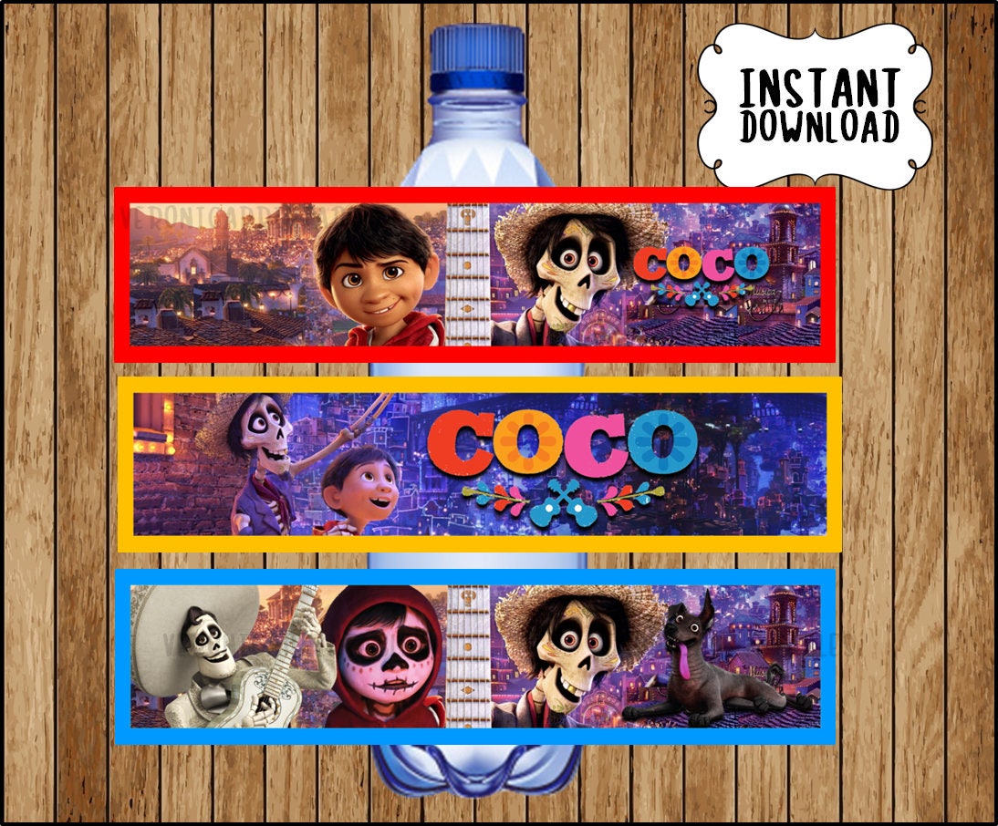 Coco Label Format Coco Water Bottle Labels Instant Download, Coco Party Bottle Labels ...