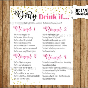 Naughty Bachelorette Game, Bridal Shower Games, Hens Party Game, Dirty Drink If Game, Naughty Bridal Game, Funny Bridal Games, gold confetti