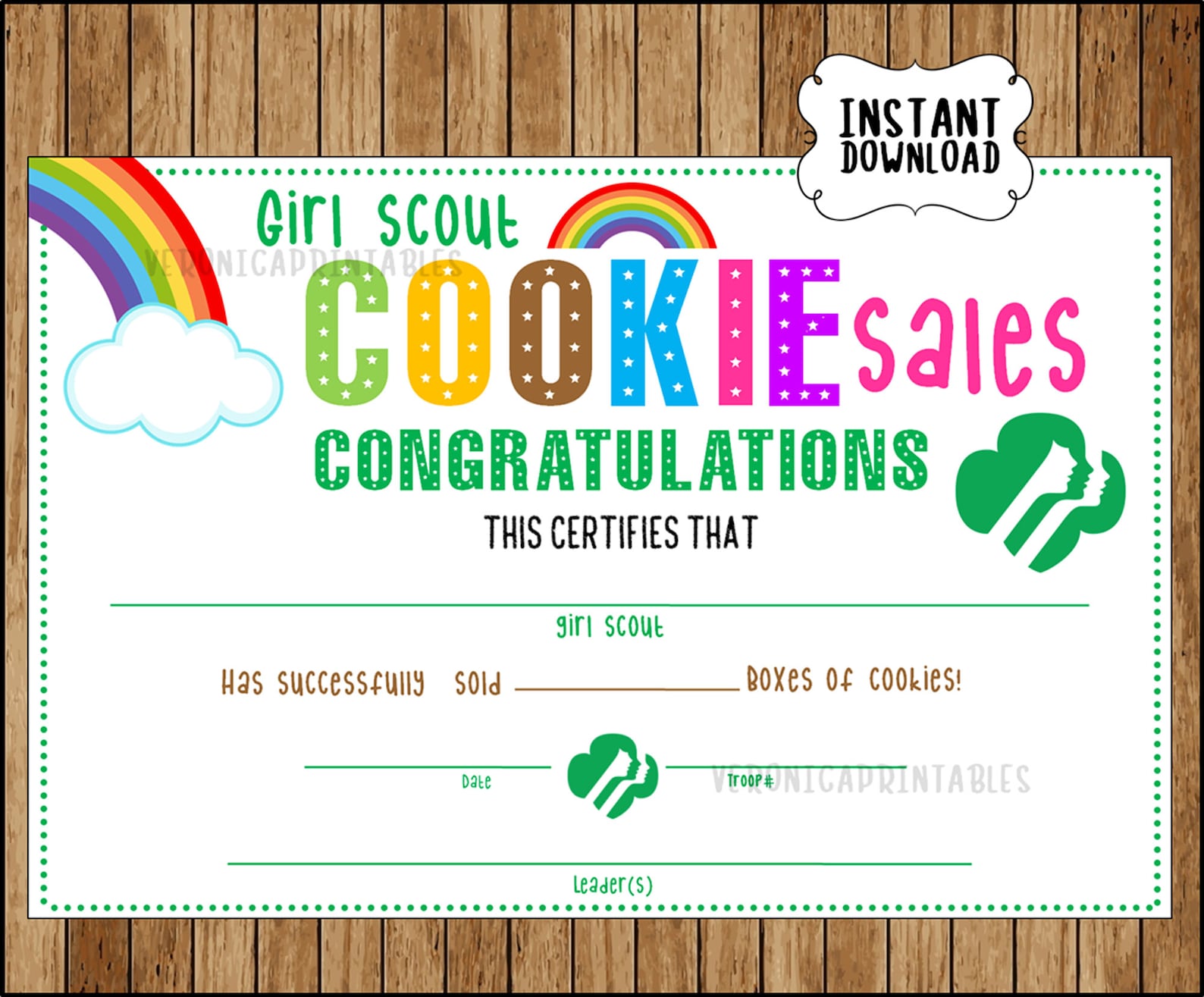Girl Scout Cookie Seller Certificate Girl Scout Cookie Award Etsy