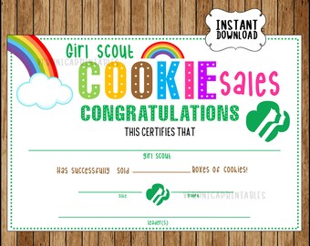 Printable Girl Scout Cookie Sales Certificate Award Instant Download - Etsy
