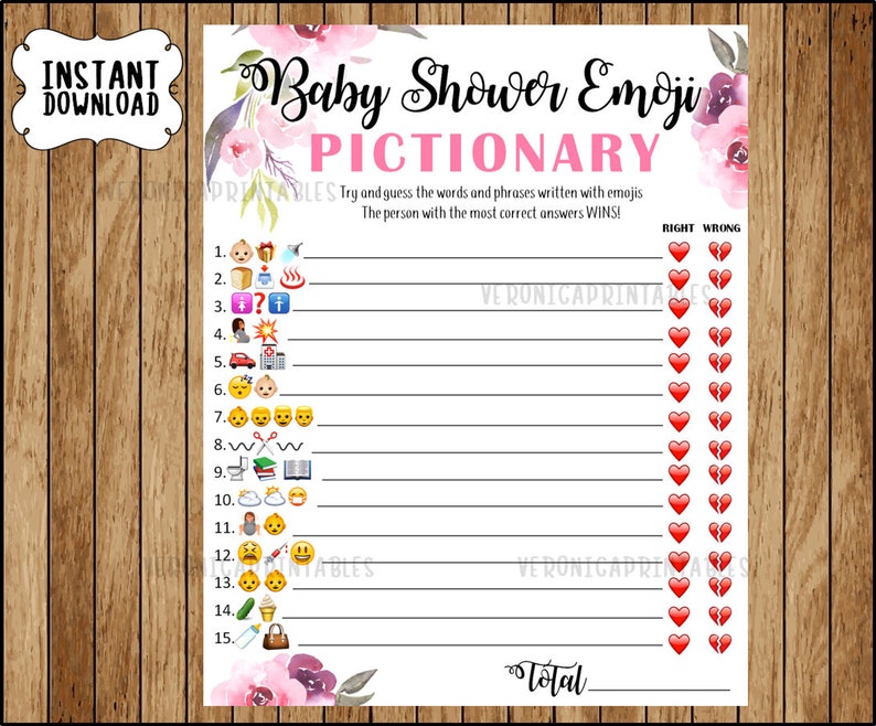 Baby Shower Game Pictionary Emoji Pictionary Pink Floral Etsy