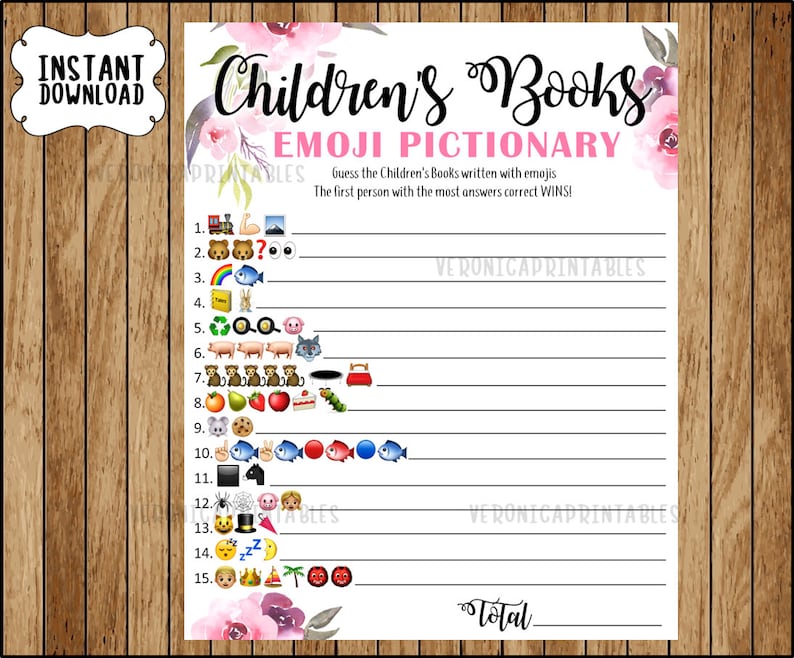 Floral Baby Shower Game Children S Book Emoji Pictionary Etsy
