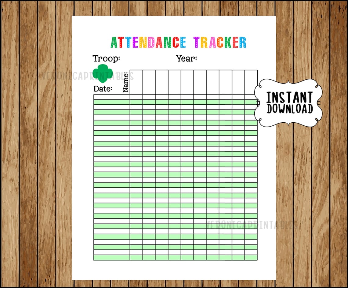 Girl Scout Attendance Sheet Printable Girl Scout Attendance Etsy