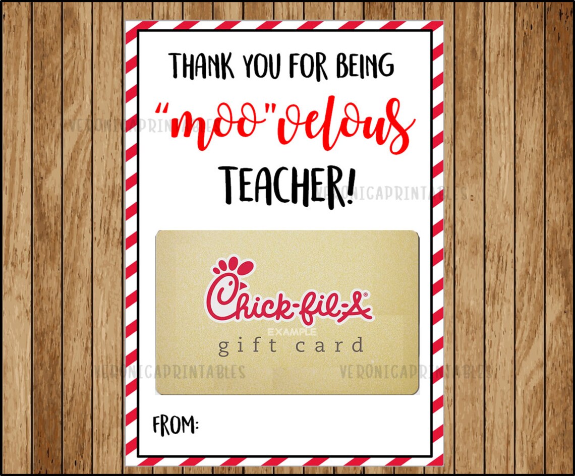 INSTANT DOWNLOAD ChickfilA Gift Card Teacher Appreciation Etsy