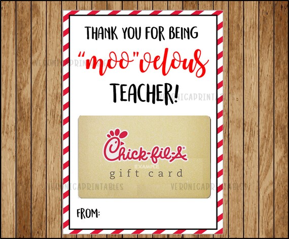 instant download chick fil a gift card teacher appreciation gift teacher thank you end of the year teacher gift 5x7 gift card diy printable gift card download