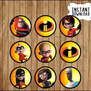 Increíbles Toppers descarga instantánea, Imprimible Los Increíbles cupcakes de fiesta Topper, Increíbles cupcakes toppers