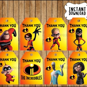 Etiquetas de agradecimiento para fiesta de Los Increíbles, descarga instantánea, etiquetas para fiesta de Los Increíbles para imprimir, etiquetas de agradecimiento para fiesta de Los Increíbles