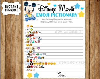 Movie EMOJI Pictionary Baby Shower Game, Mickey Baby theme, ANSWERS included, Instant Download