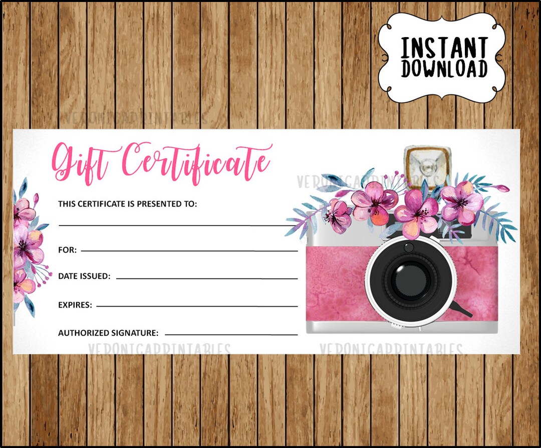 Floral Camera, Printable Gift Certificate Template, Spring, Direct ...