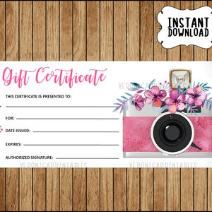 Floral Kamera, Geschenkgutschein Vorlage, Frühling, Direktvertrieb, Foto-Session, Geschenkkarte, sofort-Download