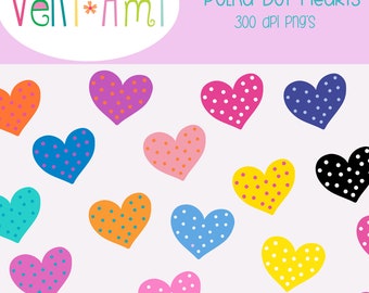 Polka Dot Heart Clip Art Instant Download PNG Clipart Hearts Scrapbooking Crafting Stickers Clip Art Polka Dots Clipart Colorful Hearts