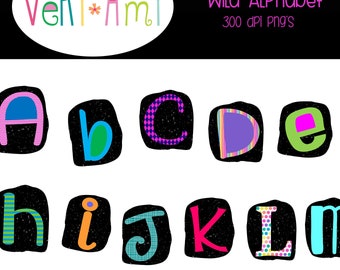 Wild Rainbow Alphabet Clip Art Instant Download PNG Clipart Scrapbooking Crafting Stickers Clip Art Bundle Colorful Alphabet Letters ABC's