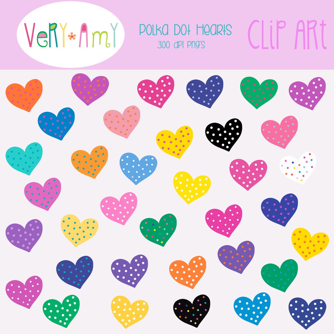 Polka Dot Heart Clip Art Instant Download PNG Clipart Hearts | Etsy