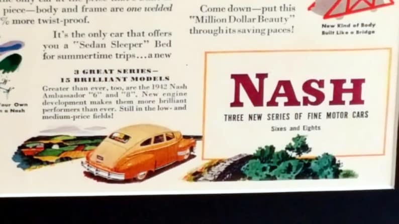 Wall-Art Vintage Nash Ambassador Magazine Advertisement Mounted for Framing Travel-Art 1940s Automobile-Art