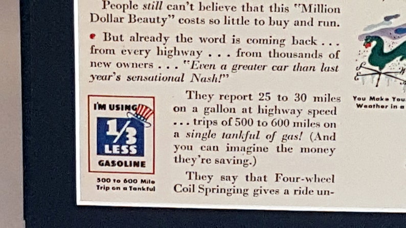 Wall-Art Vintage Nash Ambassador Magazine Advertisement Mounted for Framing Travel-Art 1940s Automobile-Art