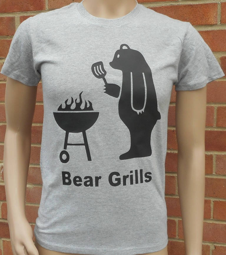 Image of New Funny Bear Grills Novelty Joke Rare Bbq Quality Loose Fit Cotton T-Shirt. Various Tee Sizes & Colours. Top Christmas Gift Or Present