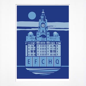 Montiert eisern Everton HQ Giclée-Druck. Everton Lebergebäude. Everton Football Club. Everton Kunstwerk. Künstler signiert. 30 x 40 cm Halterung.