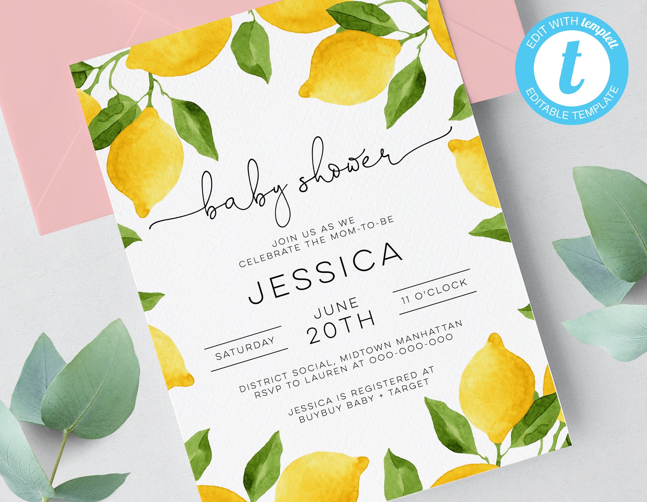 Lemon Printable Baby Shower Invitation Template EASY No Etsy Norway