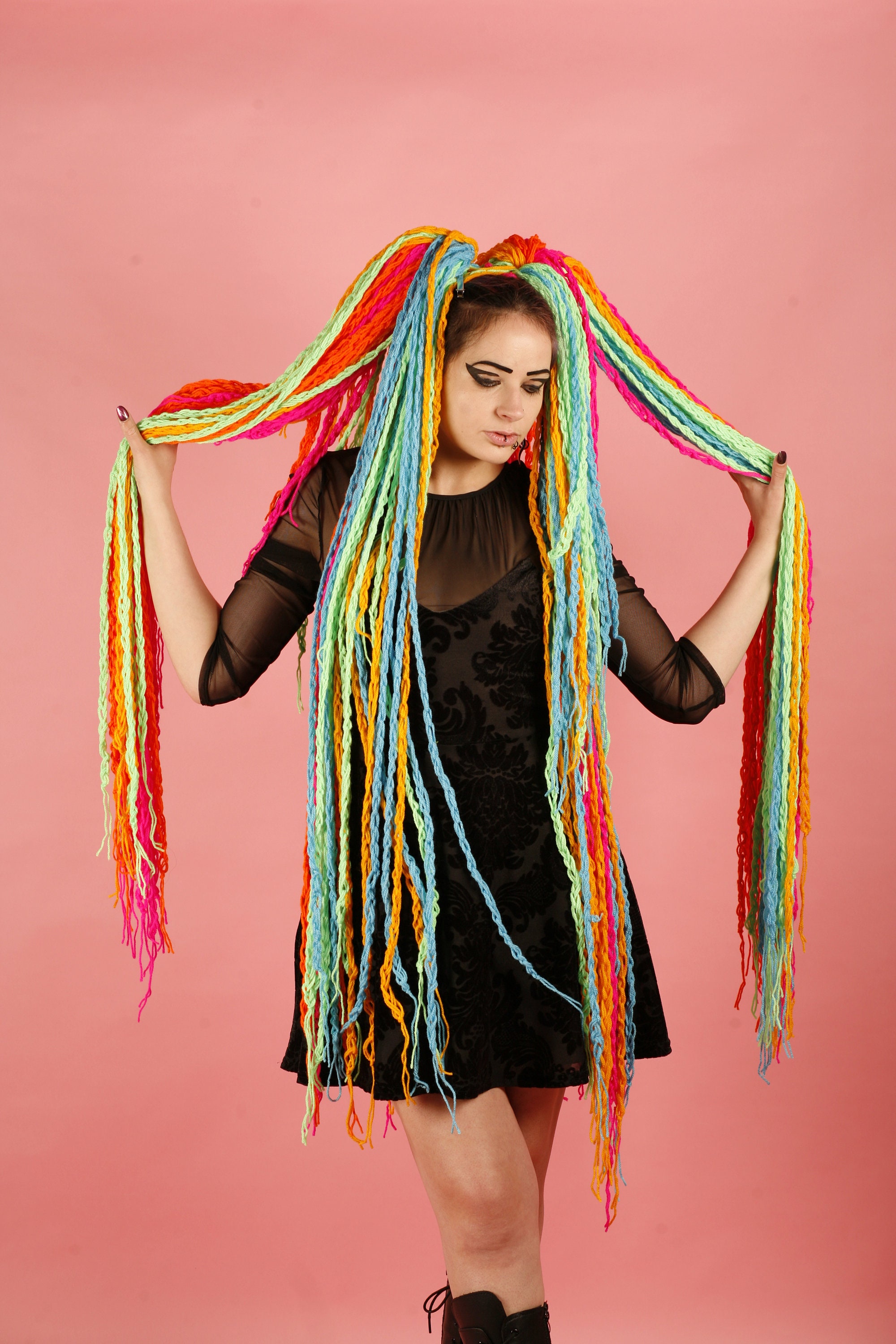 Yarn falls hand-made colorful temp hair extensions Yarn Hair Falls - Etsy main image 4