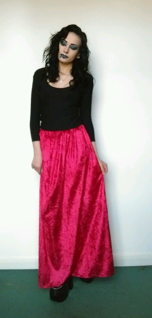 Image of Bright Red Velvet Maxi Skirt