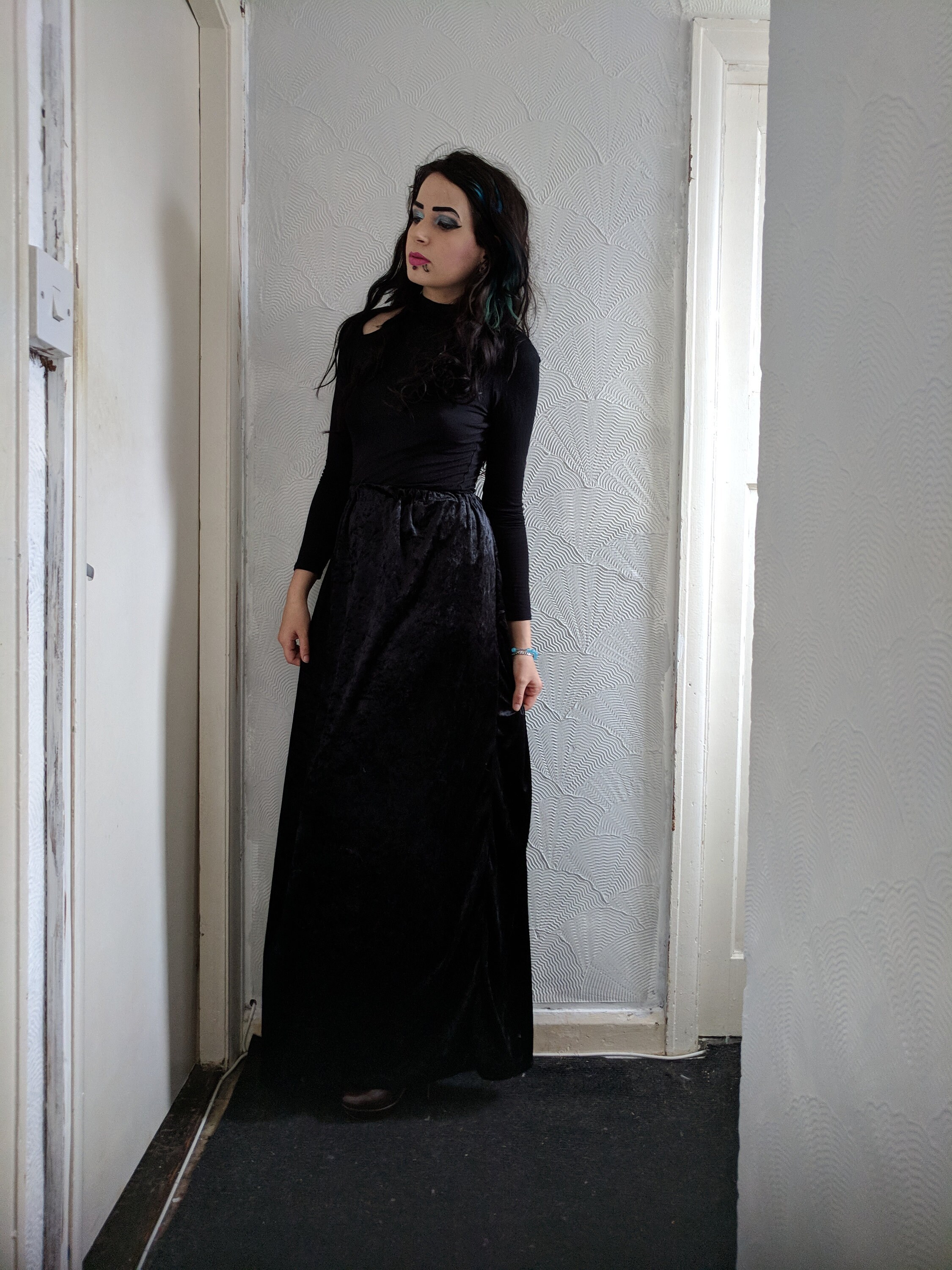 Image of Black Velvet Maxi Skirt