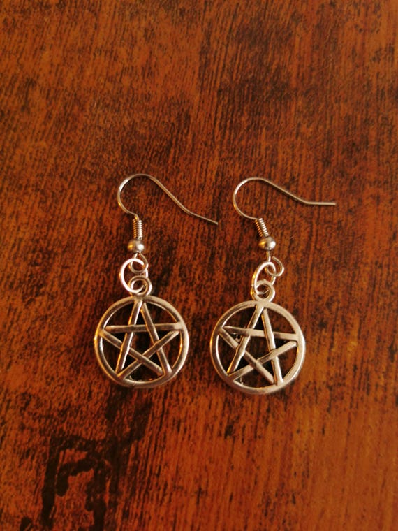 Leahmaria – Orecchini Pentagramma Rovesciato In Argento, 2 Pezzi, Stile Punk Goth Per Halloween - 2